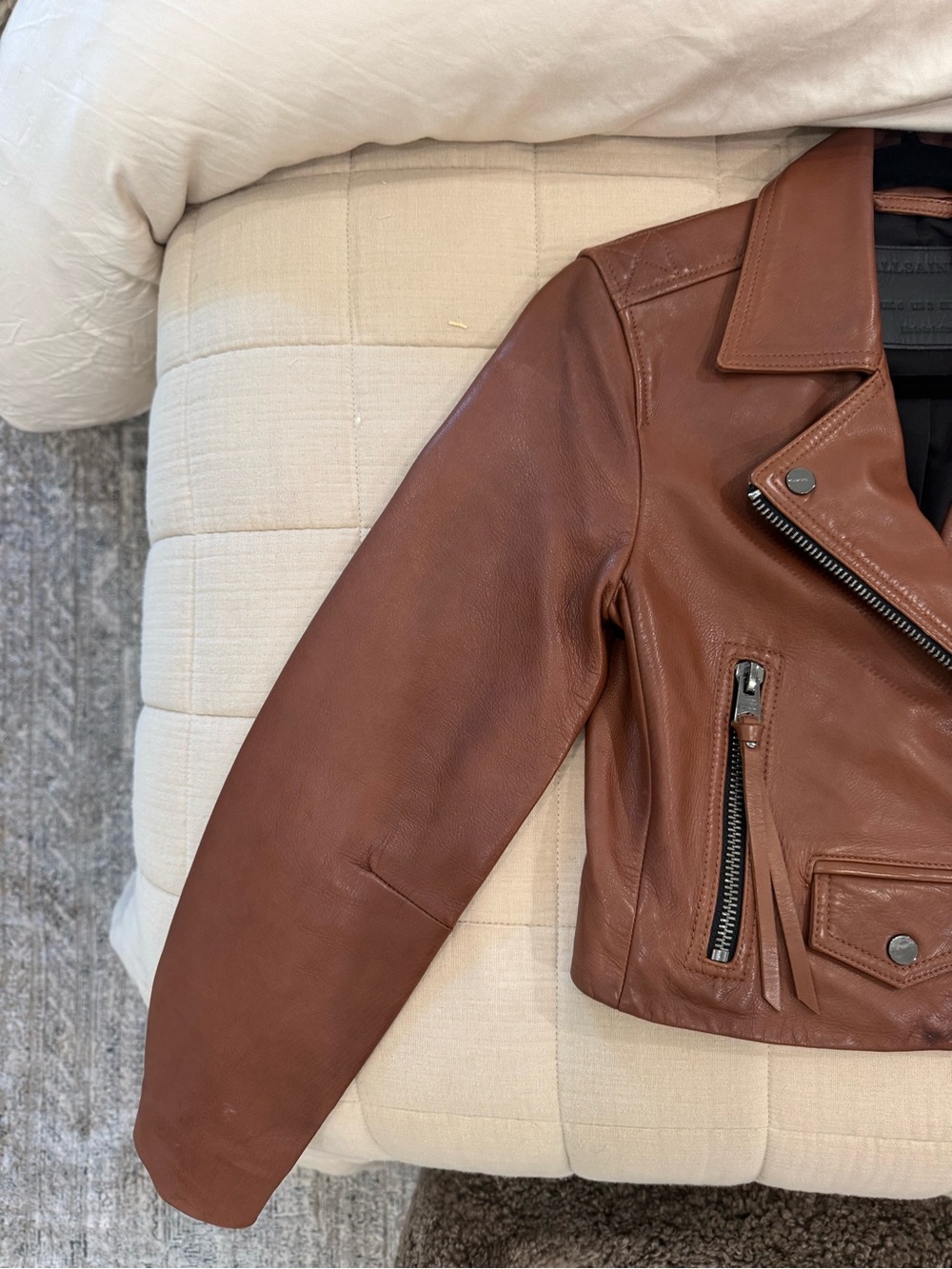 Allsaints Women’s Brown Cropped Leather Biker Jacket - Picture 4 of 9